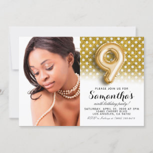 9th Birthday Polkadot Portrait Invitation