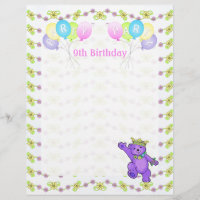 9th Birthday Princess Bear Party Scrapbook Paper 1