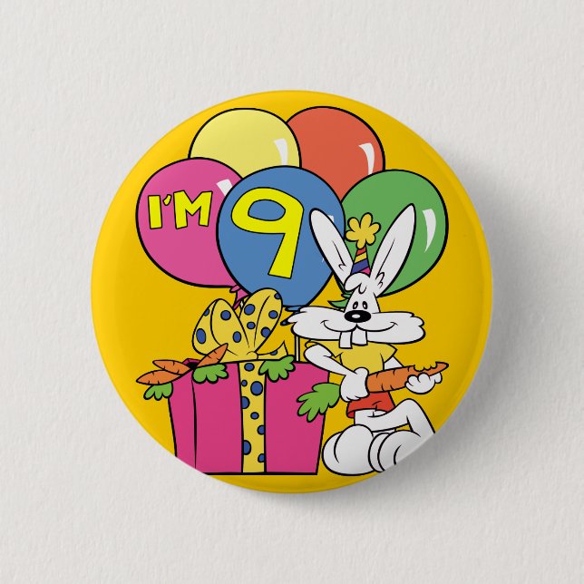 9th Birthday Rabbit 6 Cm Round Badge (Front)