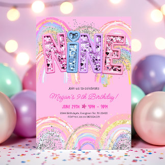 9th Birthday Rainbow Invitation