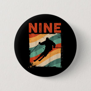 9th Birthday Retro Ski Skiing 9 Year Old Boys Girl 6 Cm Round Badge