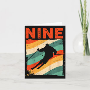 9th birthday retro ski skiing 9 year old boys girl card