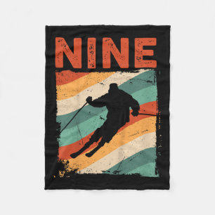 9th Birthday Retro Ski Skiing 9 Year Old Boys Girl Fleece Blanket