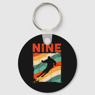 9th birthday retro ski skiing 9 year old boys girl key ring