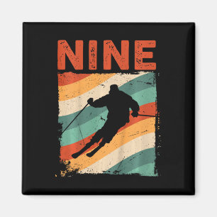 9th Birthday Retro Ski Skiing 9 Year Old Boys Girl Magnet