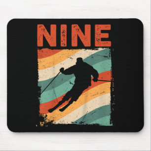 9th Birthday Retro Ski Skiing 9 Year Old Boys Girl Mouse Pad