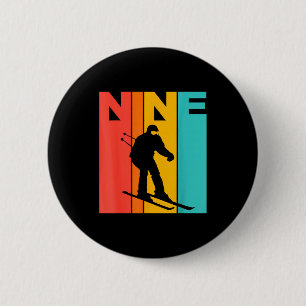 9th birthday retro skiing 9 year old boys birthday 6 cm round badge