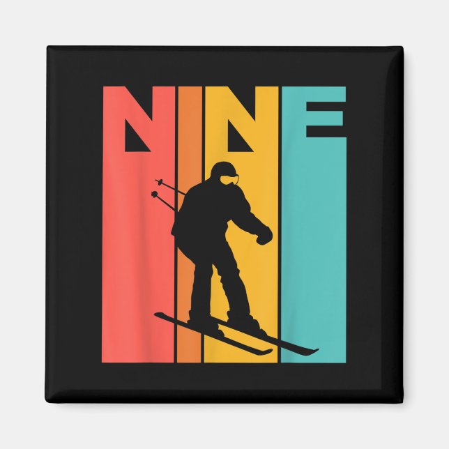 9th Birthday Retro Skiing 9 Year Old Boys Birthday Magnet (Front)