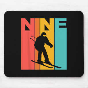 9th Birthday Retro Skiing 9 Year Old Boys Birthday Mouse Pad