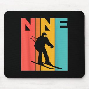 9th Birthday Retro Skiing 9 Year Old Boys Birthday Mouse Pad