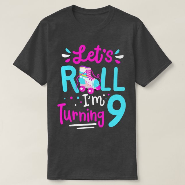 9th Birthday Roller Skate Roller Skating T-Shirt (Design Front)
