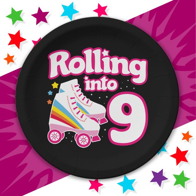 9th Birthday Roller Skating 9 Years Old Skate Paper Plate (Creator Uploaded)