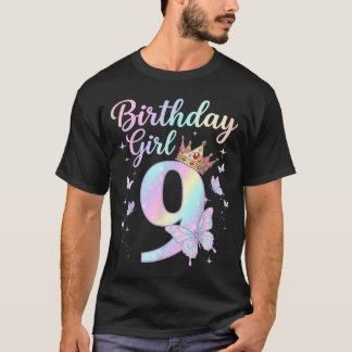 9th Birthday Shirt Girl Nine 9 Year Old Butterfly