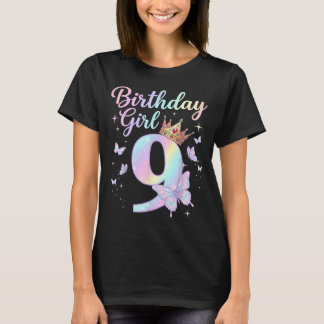 9th Birthday Shirt Girl Nine 9 Year Old Butterfly