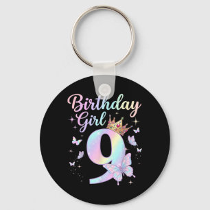 9th Birthday Shirt Girl Nine 9 Year Old Butterfly Key Ring