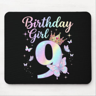 9th Birthday Shirt Girl Nine 9 Year Old Butterfly Mouse Pad
