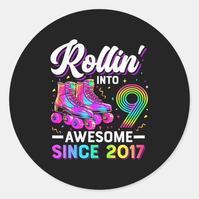 9th Birthday Shirt Girl Nine 9 Year Old Roller Ska Classic Round Sticker (Front)