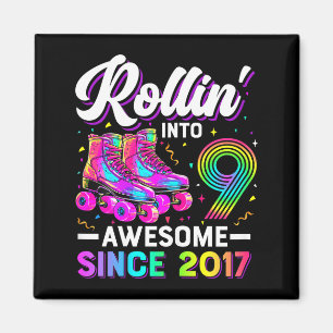 9th Birthday Shirt Girl Nine 9 Year Old Roller Ska Magnet