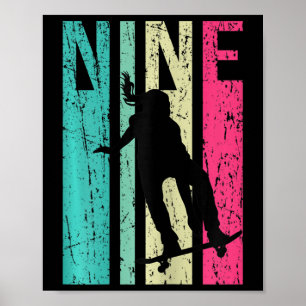 9th Birthday Skater Girl Skateboarding Skating 9 Y Poster