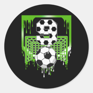 9th Birthday Soccer Ice Cream Drip 9 Year Old Part Classic Round Sticker