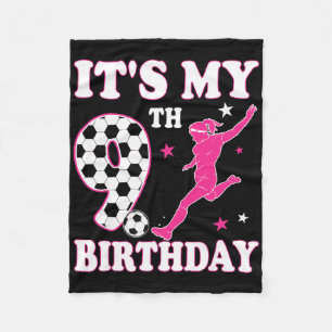 9th Birthday Soccer Themed 9 Year Old Girl Birthda Fleece Blanket