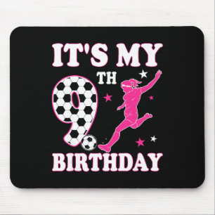 9th Birthday Soccer Themed 9 Year Old Girl Birthda Mouse Pad