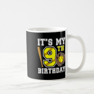 9th Birthday Softll Girl 9 Year Old Softll Player  Coffee Mug