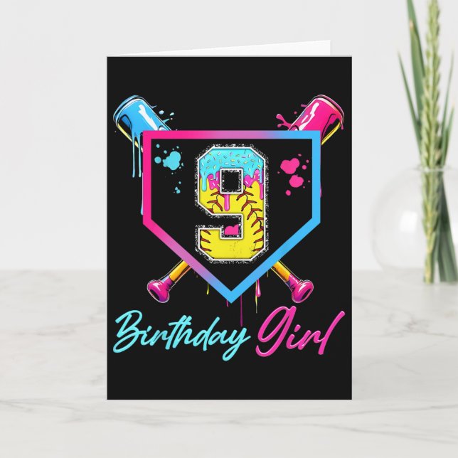 9th Birthday Softll Ice Cream Drip 9 Year Old Bday Card (Front)