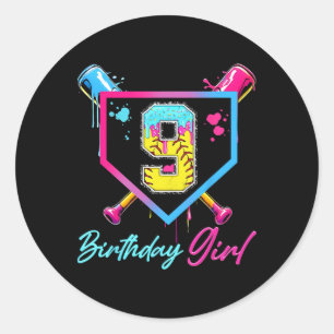 9th Birthday Softll Ice Cream Drip 9 Year Old Bday Classic Round Sticker