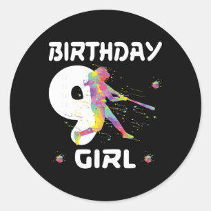 9th Birthday Softll Nine 9 Year Old Girl  Classic Round Sticker