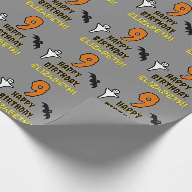 9th Birthday: Spooky Halloween Theme + Custom Name Wrapping Paper (Corner)