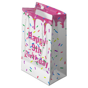 9th Birthday Sprinkles On Pink Icing Small Gift Bag