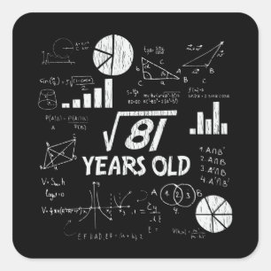 9th Birthday Square Root of 81 - 9 Years Old Bday Square Sticker