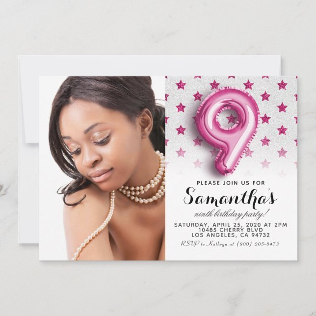 9th Birthday Star Confetti Portrait Invitation (Front)