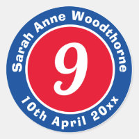 9th Birthday Sticker with Name & Date
