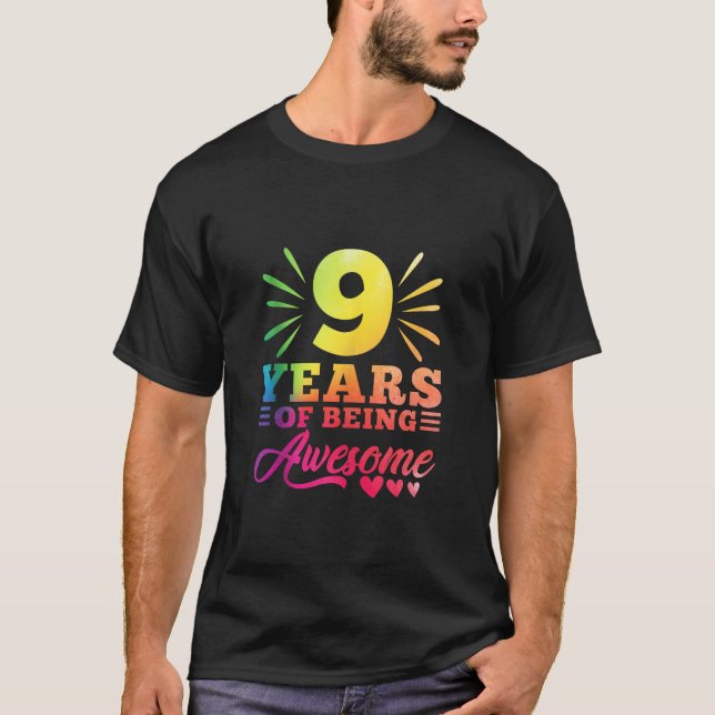 9th Birthday Tie Dye 9 Year old 9 girl year Of Bei T-Shirt (Front)