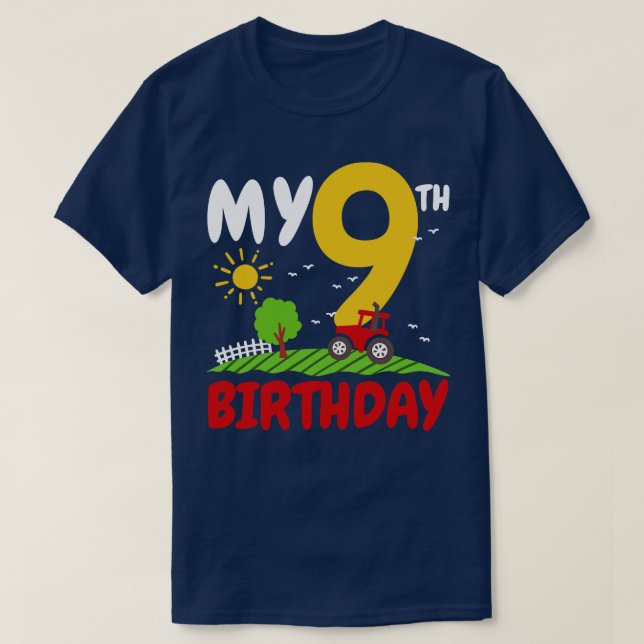 9th Birthday Tractor Farm Theme T-Shirt (Design Front)