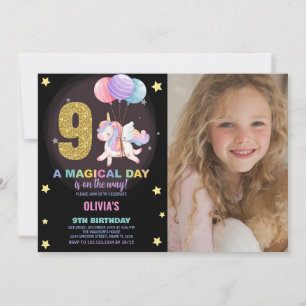 9th Birthday Unicorn Birthday Invitations photo