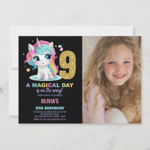 9th Birthday Unicorn Birthday Invitations photo
