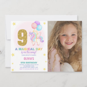 9th Birthday Unicorn Birthday Invitations photo