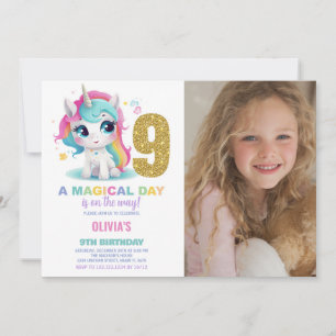 9th Birthday Unicorn Birthday Invitations photo