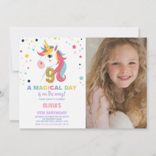 9th Birthday Unicorn Birthday Invitations photo