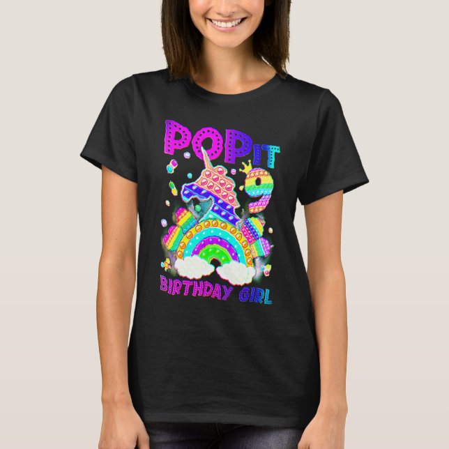9th Birthday Unicorn Fidget Pop It Birthday Girl 9 T-Shirt (Front)