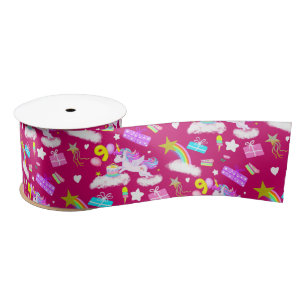 9th Birthday Unicorn Pattern Satin Ribbon