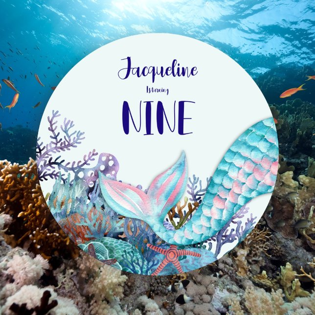 9th Birthday Watercolor Mermaid Under The Sea Invitation (Creator Uploaded)