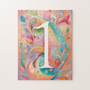 9th Birthday Whimsy Colourful Art Flowers Botanica Jigsaw Puzzle