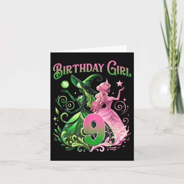 9th Birthday Witch Pink And Green 9 Years Old Birt Card (Front)
