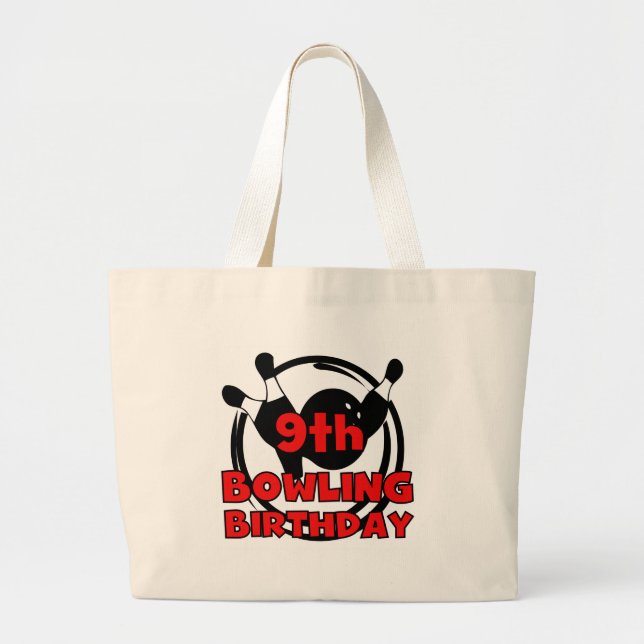 9th Bowling Birthday Large Tote Bag (Front)