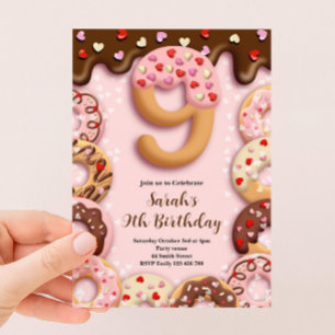9th Doughnut Birthday Girls Invitation