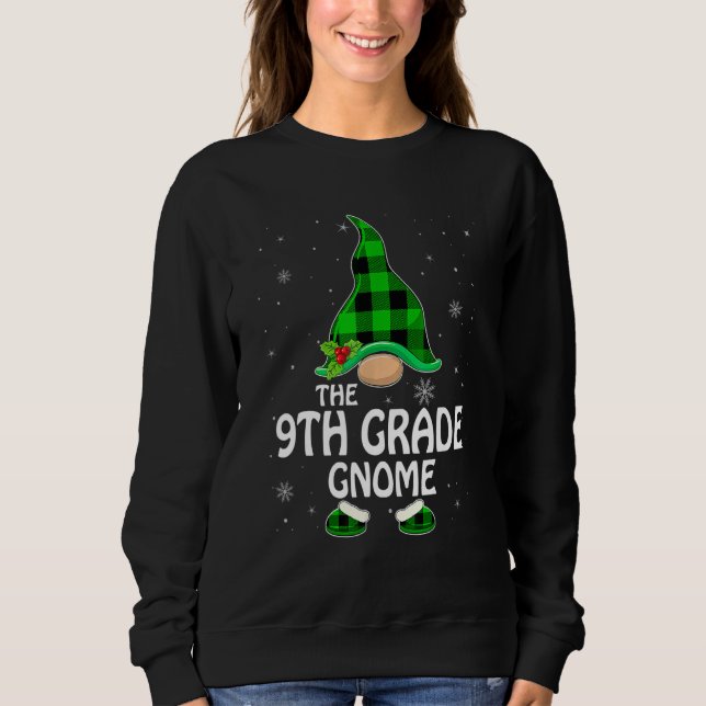 9th Grade Gnome Buffalo Plaid Matching Family Chri Sweatshirt (Front)